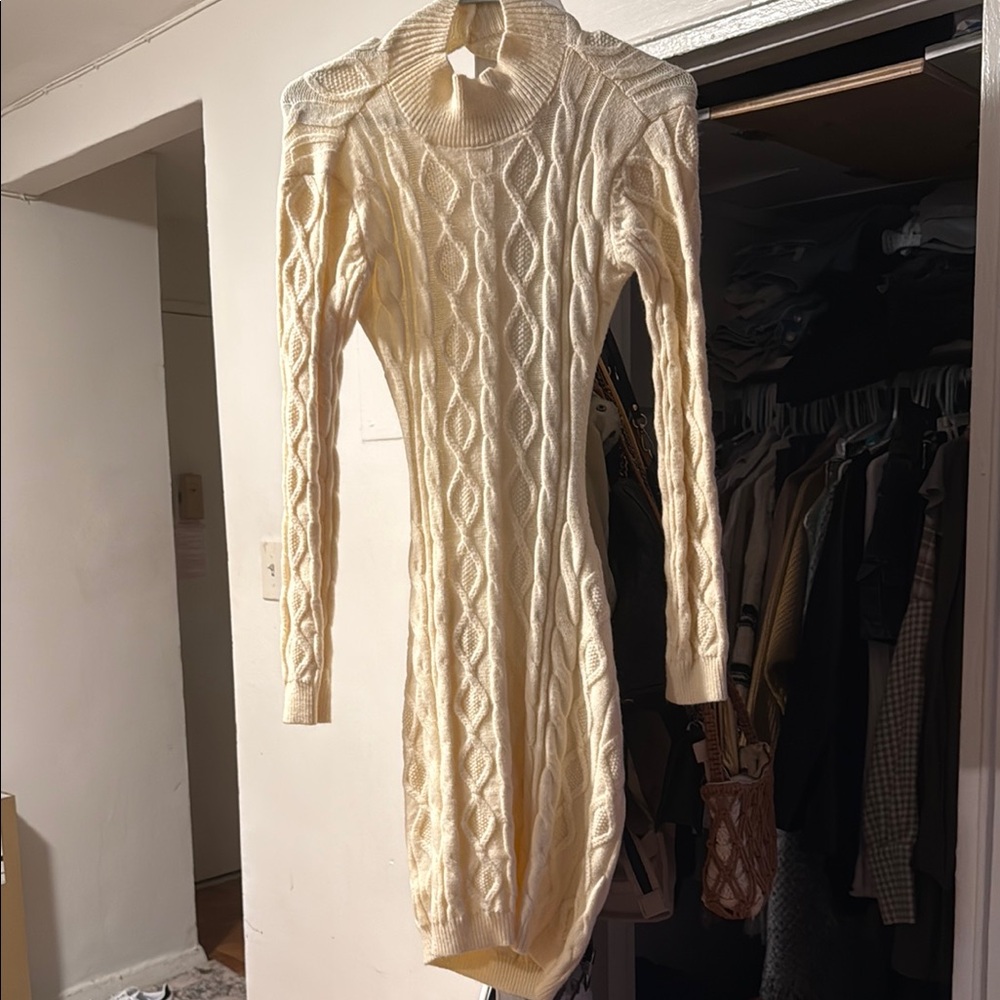 Elegant Cream Cable Knit Dress
